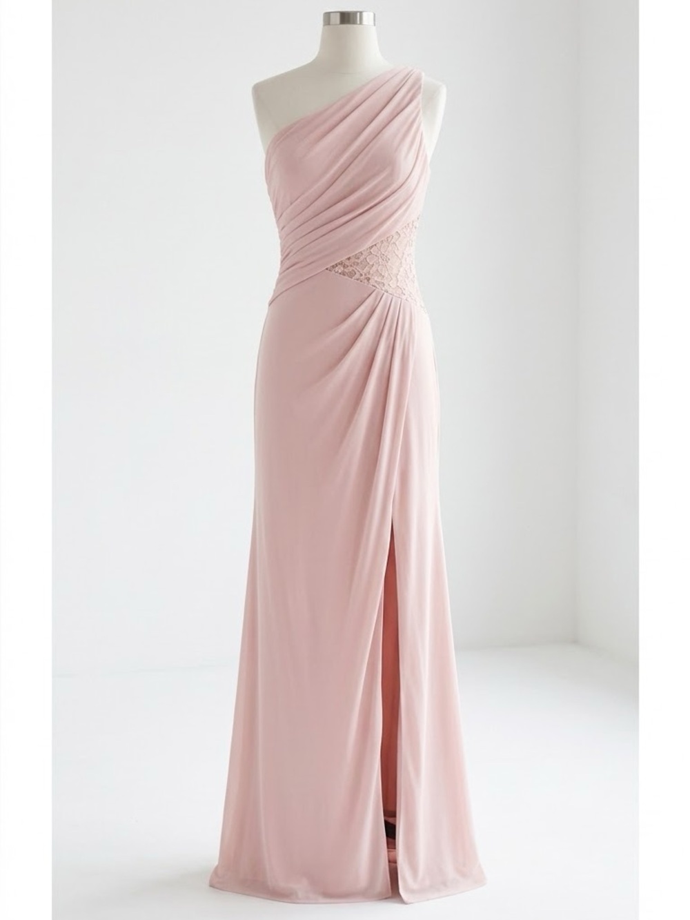 David's Bridal Blush Pink One Shoulder Lace Cutout Formal Dress Gown Women’s 2